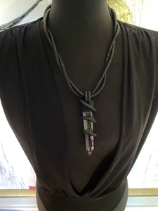 Black Leather & Amethyst Necklace