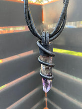 Load image into Gallery viewer, Black Leather &amp; Amethyst Necklace