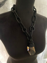 Load image into Gallery viewer, A Black Leather &amp; Rutilated Quartz Necklace