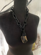 Load image into Gallery viewer, A Black Leather &amp; Rutilated Quartz Necklace