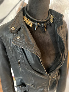 Black Leather & Black Obsidian Choker Necklace