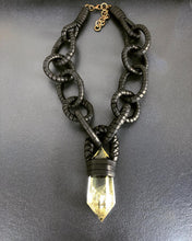 Load image into Gallery viewer, Black Leather Chain Necklace w/ Citrine