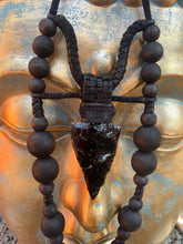 Load image into Gallery viewer, Black Bead &amp; Obsidian Necklace w/ Leather