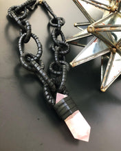 Load image into Gallery viewer, Black Leather Chain &amp; Rose Quartz Necklace