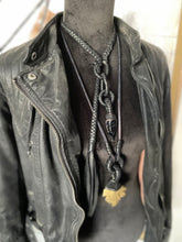Load image into Gallery viewer, Black Leather &amp; Black Obsidian Loop Lariat
