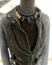Load image into Gallery viewer, Black Leather &amp; Black Obsidian Choker Necklace
