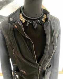 Black Leather & Black Obsidian Choker Necklace