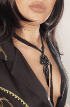 Load image into Gallery viewer, Black Leather &amp; Black Obsidian Loop Lariat