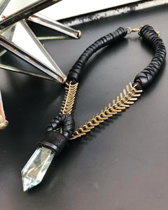 Antique Brass Chain & Prasiolite Quartz Necklace w/ Leather