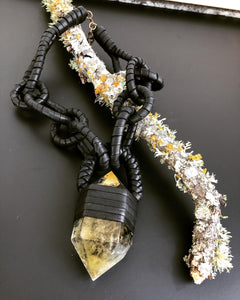 Black Leather & Citrine Chain Necklace