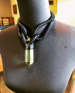 Black Leather & Citrine Choker Necklace