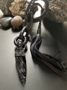 Black Leather & Black Obsidian Loop Lariat