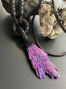 Leather & Aura Kyanite Necklace