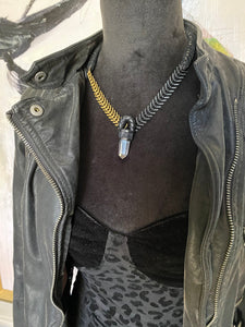 Brass & Black Spine Chain & Crystal Necklace (SALE)