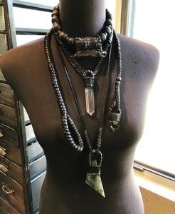 Chain & Crystal Necklace w/ Leather
