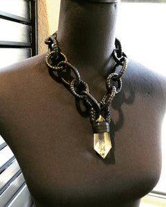 A Black Leather Chain Necklace w/ Citrine