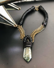 Load image into Gallery viewer, Antique Brass Chain &amp; Prasiolite Quartz Necklace w/ Leather