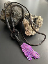 Load image into Gallery viewer, Leather &amp; Aura Kyanite Necklace