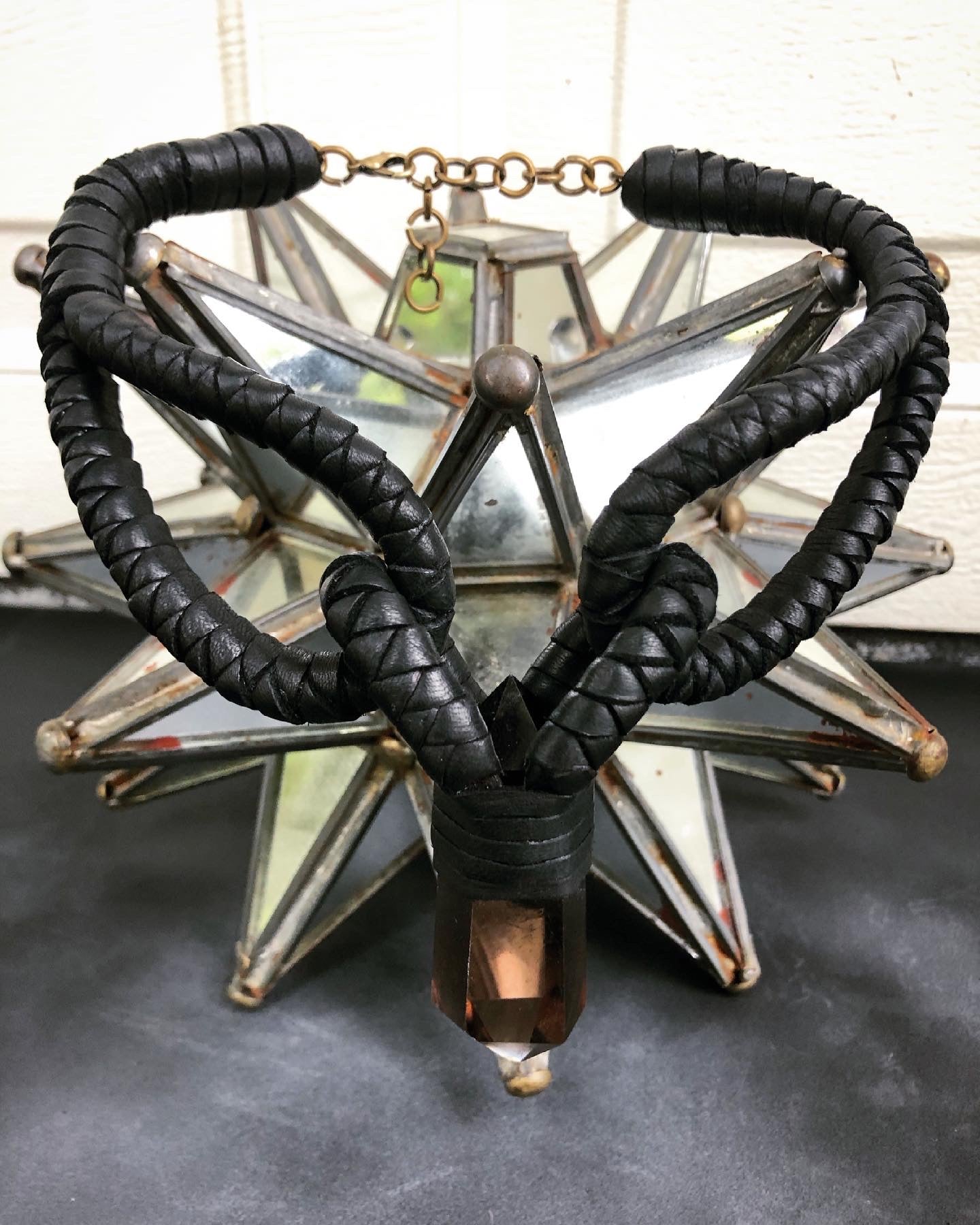 Leather & Smokey Quartz Choker Necklace