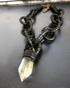 Leather Chain Necklace w/ Citrine