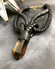 Load image into Gallery viewer, Leather &amp; Smokey Quartz Choker Necklace