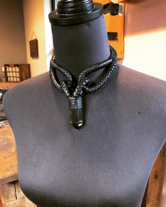 Leather & Smokey Quartz Choker Necklace