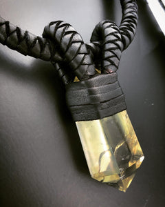 Black Leather & Citrine Necklace