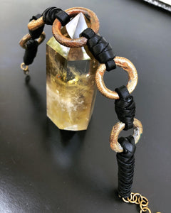 Brass Ring & Black Leather Choker