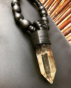 Citrine & Leather Necklace w/ Beads