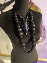 Load image into Gallery viewer, Black Bead &amp; Obsidian Necklace w/ Leather