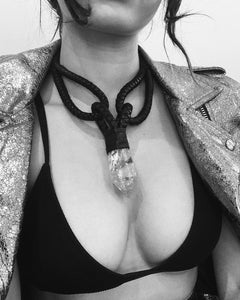 Black Leather & Citrine Choker Necklace
