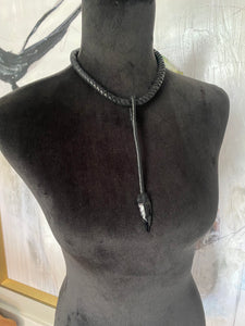 Leather & Obsidian Drop Necklace