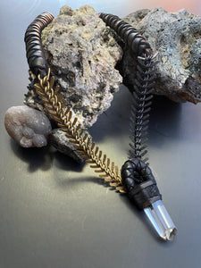 Brass & Black Spine Chain & Crystal Necklace (SALE)