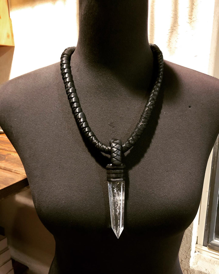 Leather & Crystal Point Necklace