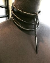 Load image into Gallery viewer, Black Leather Tiered Metal Point Choker