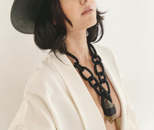 Load image into Gallery viewer, Black Leather &amp; Citrine Chain Necklace