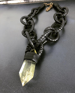 Black Leather Chain Necklace w/ Citrine