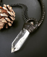 Load image into Gallery viewer, Chain &amp; Clear Quartz Necklace w/ Leather