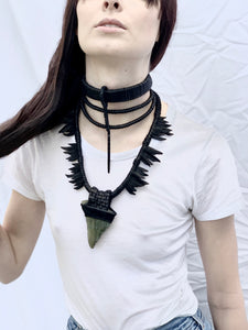 Black Leather Tiered Metal Point Choker