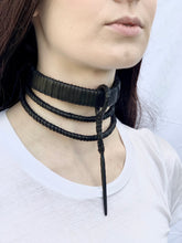 Load image into Gallery viewer, Black Leather Tiered Metal Point Choker