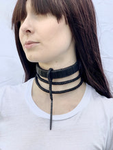Load image into Gallery viewer, Black Leather Tiered Metal Point Choker
