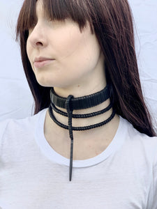 Black Leather Tiered Metal Point Choker