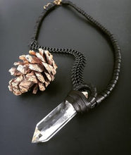 Load image into Gallery viewer, Chain &amp; Clear Quartz Necklace w/ Leather